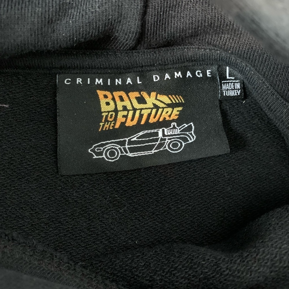 Criminal Damage Hoodie Sweater Black Back To The Future Size Large 80s Movie - Picture 7 of 13
